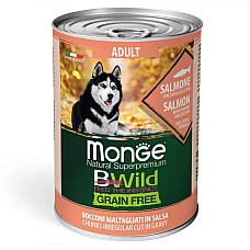 Влажный корм для собак Monge Dog Wet Bwild Grain Free Adult лосось, тыква и цуккини, 400 г