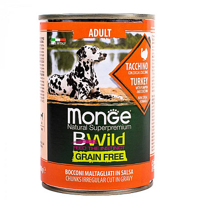 Влажный корм для собак Monge Dog Wet Bwild Grain Free Adult индейка, тыква и цуккини, 400 г