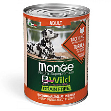 Влажный корм для собак Monge Dog Wet Bwild Grain Free Adult индейка, тыква и цуккини, 400 г
