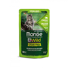 Влажный корм для кошек Monge Cat Wet Bwild Grain Free Sterilised мясо дикого кабана с овощами, 85 г