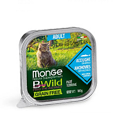 Влажный корм для кошек Monge Cat Wet Bwild Grain Free Adult анчоус с овощами, 100 г