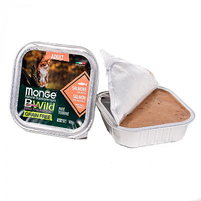 Влажный корм для кошек Monge Cat Wet Bwild Grain Free Adult лосось с овощами, 100 г