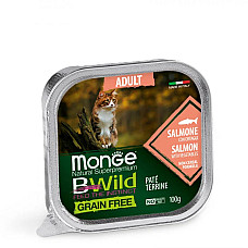 Влажный корм для кошек Monge Cat Wet Bwild Grain Free Adult лосось с овощами, 100 г