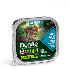 Влажный корм для кошек Monge Cat Bwild Grain Free Wet Sterilised тунец с овощами, 100 г