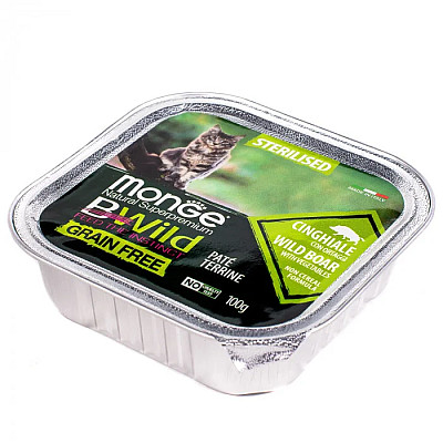 Влажный корм для кошек Monge Cat Wet Bwild Grain Free Wet Sterilised кабан с овощами, 100 г