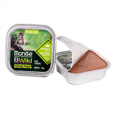 Влажный корм для кошек Monge Cat Wet Bwild Grain Free Wet Sterilised кабан с овощами, 100 г