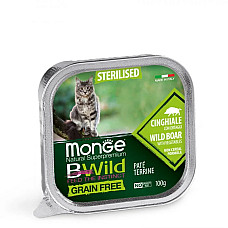 Влажный корм для кошек Monge Cat Wet Bwild Grain Free Wet Sterilised кабан с овощами, 100 г