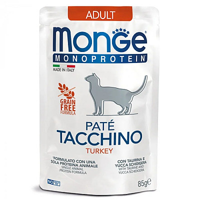 Вологий корм для котів Monge Cat Monoprotein Adult 100% індичка, 85 г