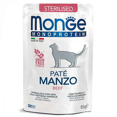 Вологий корм для котів Monge Cat Monoprotein Sterilised 100% яловичина, 85 г