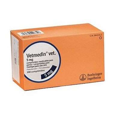 Жевательные таблетки Boehringer Ingelheim Vetmedin Ветмедин 5 мг для лечения сердечно-сосудистой недостаточности у собак, 100 таб 