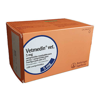 Жевательные таблетки Boehringer Ingelheim Vetmedin Ветмедин 5 мг для лечения сердечно-сосудистой недостаточности у собак, 100 таб 