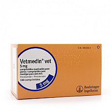 Жевательные таблетки Boehringer Ingelheim Vetmedin Ветмедин 5 мг для лечения сердечно-сосудистой недостаточности у собак, 10 таб