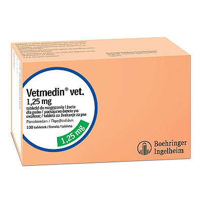 Жувальні таблетки Boehringer Ingelheim Vetmedin Ветмедин 1,25 мг для лікування серцево-судинної недостатності у собак, 10 таб