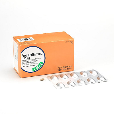 Жувальні таблетки Boehringer Ingelheim Vetmedin Ветмедин 1,25 мг для лікування серцево-судинної недостатності у собак, 10 таб
