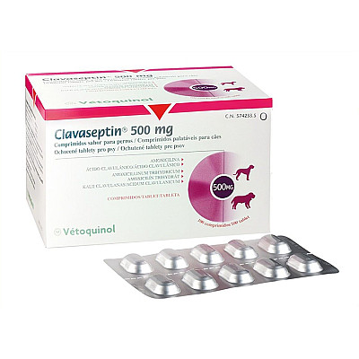Таблетки Vetoquinol Clavaseptin Клавасептин 500 мг, для котів та собак при захворюваннях шкіри, 10 таб