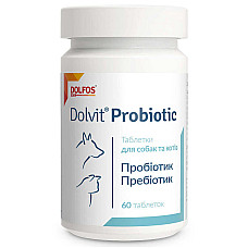 Таблетки Dolfos Dolvit Probiotic Долвит Пробиотик комплекс витаминов и микроэлементов для собак и кошек против дисбактериоза, 60 таб