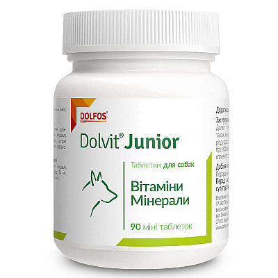 Таблетки Dolfos Dolvit Junior mini Долвит Джуниор мини витаминно-минеральный комплекс для щенков и молодых собак, 90 таб