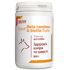 Таблетки Dolfos Dolvit Beta carotene & biotin forte Бета каротин и биотин форте витаминно-минеральный комплекс для кожи и шерсти собак, 800 грм