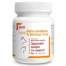 Таблетки Dolfos Dolvit Beta carotene & biotin forte Mini Бета каротин и биотин форте мини витаминно-минеральный комплекс для кожи и шерсти собак и кошек, 90 таб