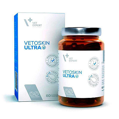 Капсули VetExpert VetoSkin Ultra ВетоСкін Ультра для комплексної підтримки і регенерації шкіри та шерсті у котів і собак, 60 капс