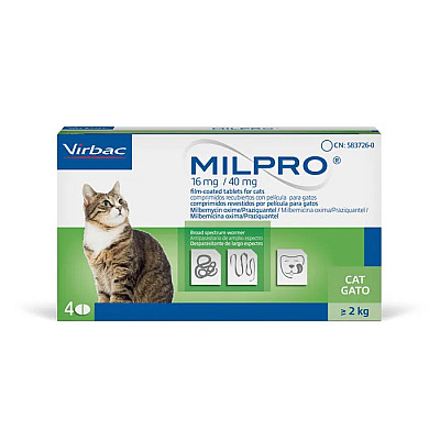 Таблетки Virbac Milpro Милпро антигельминтные, для кошек 2 – 8 кг, 16 мг/40 мг, 1 таб