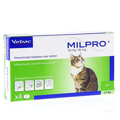 Таблетки Virbac Milpro Милпро антигельминтные, для кошек 2 – 8 кг, 16 мг/40 мг, 1 таб
