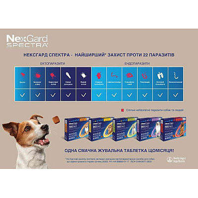 Таблетки Merial NexGard Spectra Нексгард Спектра проти бліх, кліщів та гельмінтів для собак, 2-3,5 кг (XS), 3 таб