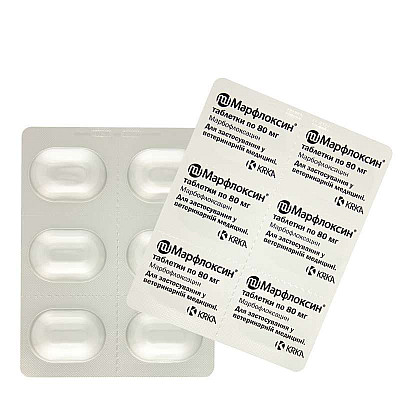 Таблетки KRKA Marfloxin Марфлоксин антибактеріальні для собак та котів, 12 таб/80 мг