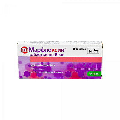 Таблетки KRKA Marfloxin Марфлоксин антибактеріальні для собак та котів, 10 таб/5 мг