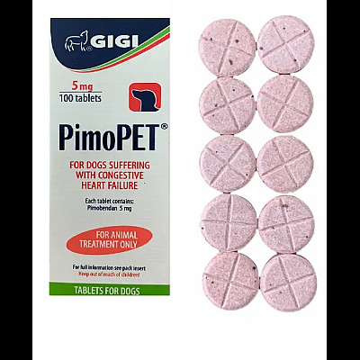 Таблетки GiGi PimoPet ПімоПет 5 мг для лікування серцевої недостатності у собак, 100 таб