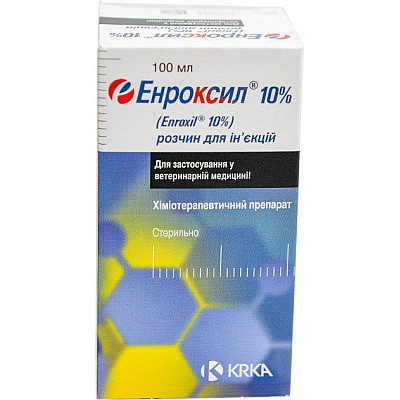 Розчин для ін'єкцій KRKA Enroxil Енроксил 10% антибактеріальний, 100 мл